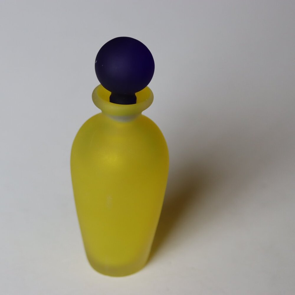 Vintage Perfume Bottle Art Deco Design Yellow and Blue Frosted Glass